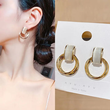 DAIIIBABYYY  -  Creative Geometric Circle Cat Eye Stone Earrings Personality Fashion Wedding Party Ladies Earrings Holiday Girls Jewelry Gift
